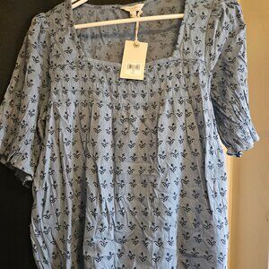 blue jean shirt with flowers
